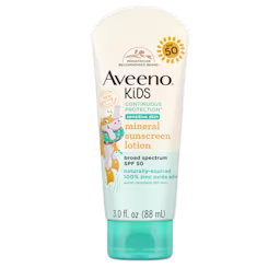 Pack shot of Aveeno® Kids Continuous Protection® Mineral Sunscreen Lotion with Broad Spectrum, SPF 50