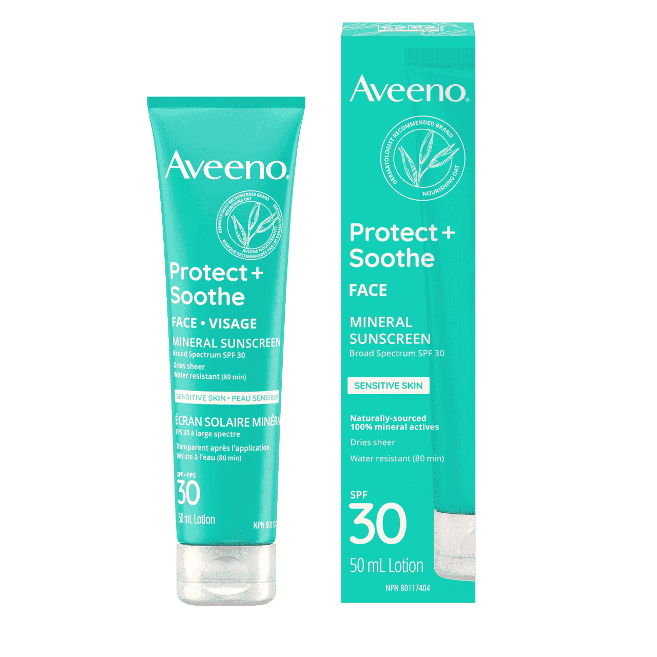 AVEENO® Protect + Soothe Face Mineral Sunscreen for Sensitive Skin with SPF 30, squeeze tube, 50 mL