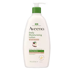 Front pack shot of Aveeno® DM Body Lotion, Cocoa Butter Vanilla Scent, Sensitive Skin Scents 18oz Front pack shot of Aveeno® DM Body Lotion, Cocoa Butter Vanilla Scent, Sensitive Skin Scents 18oz