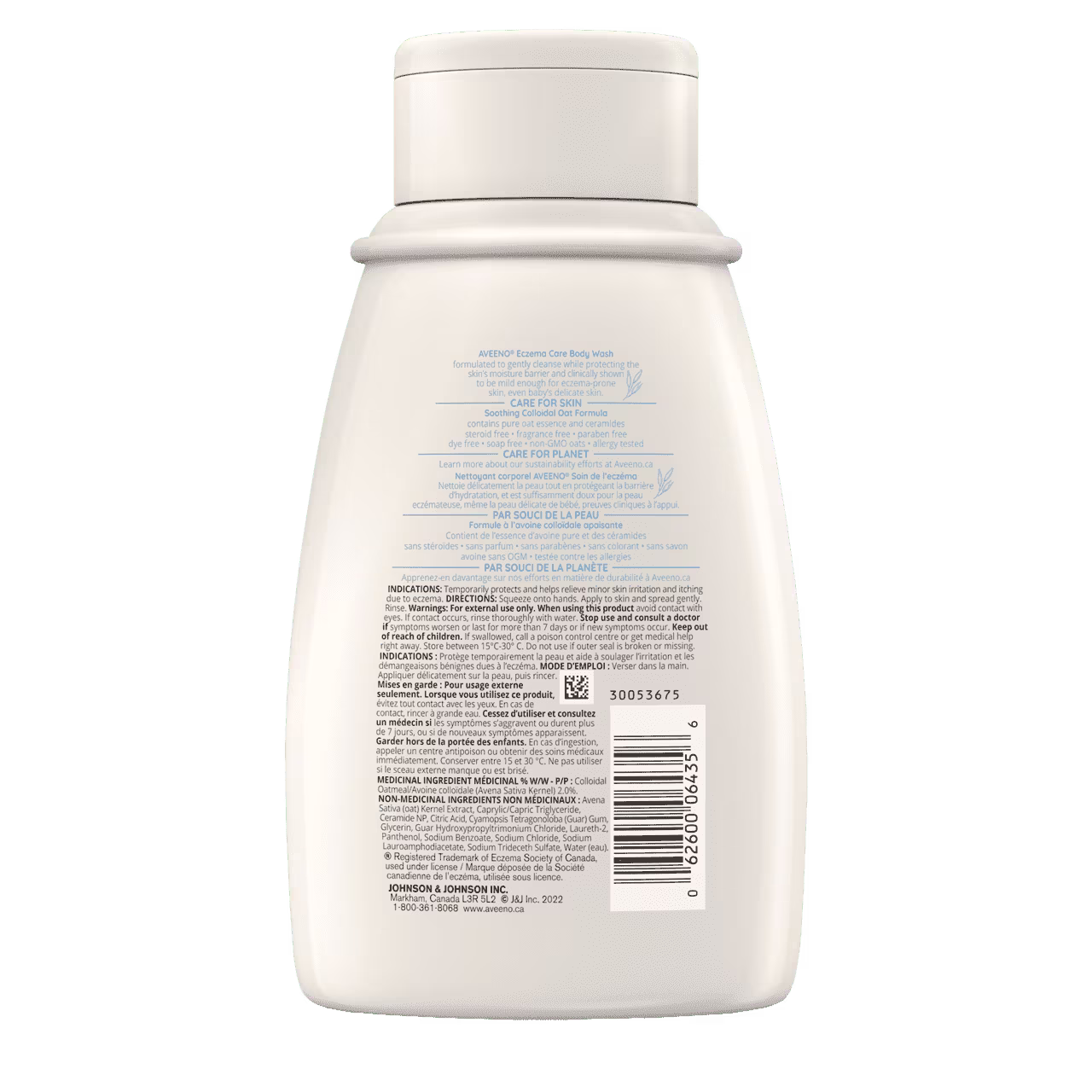 Panneau arrière du flacon du nettoyant corporel AVEENO® Soin de l'eczéma