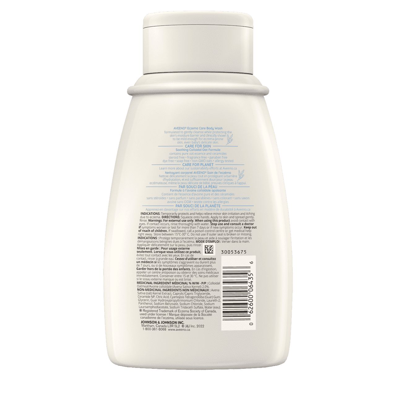 Panneau arrière du flacon du nettoyant corporel AVEENO® Soin de l'eczéma