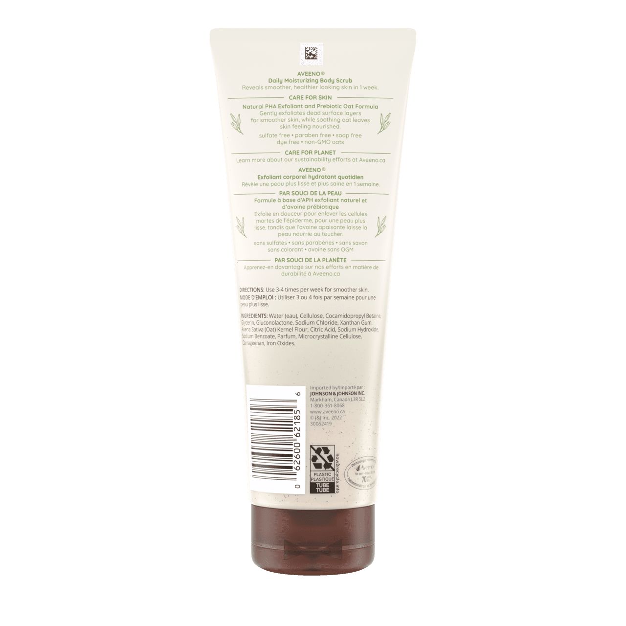 Back Shot of Tube of Aveeno® Daily Moisturizing Body Scrub in 227g