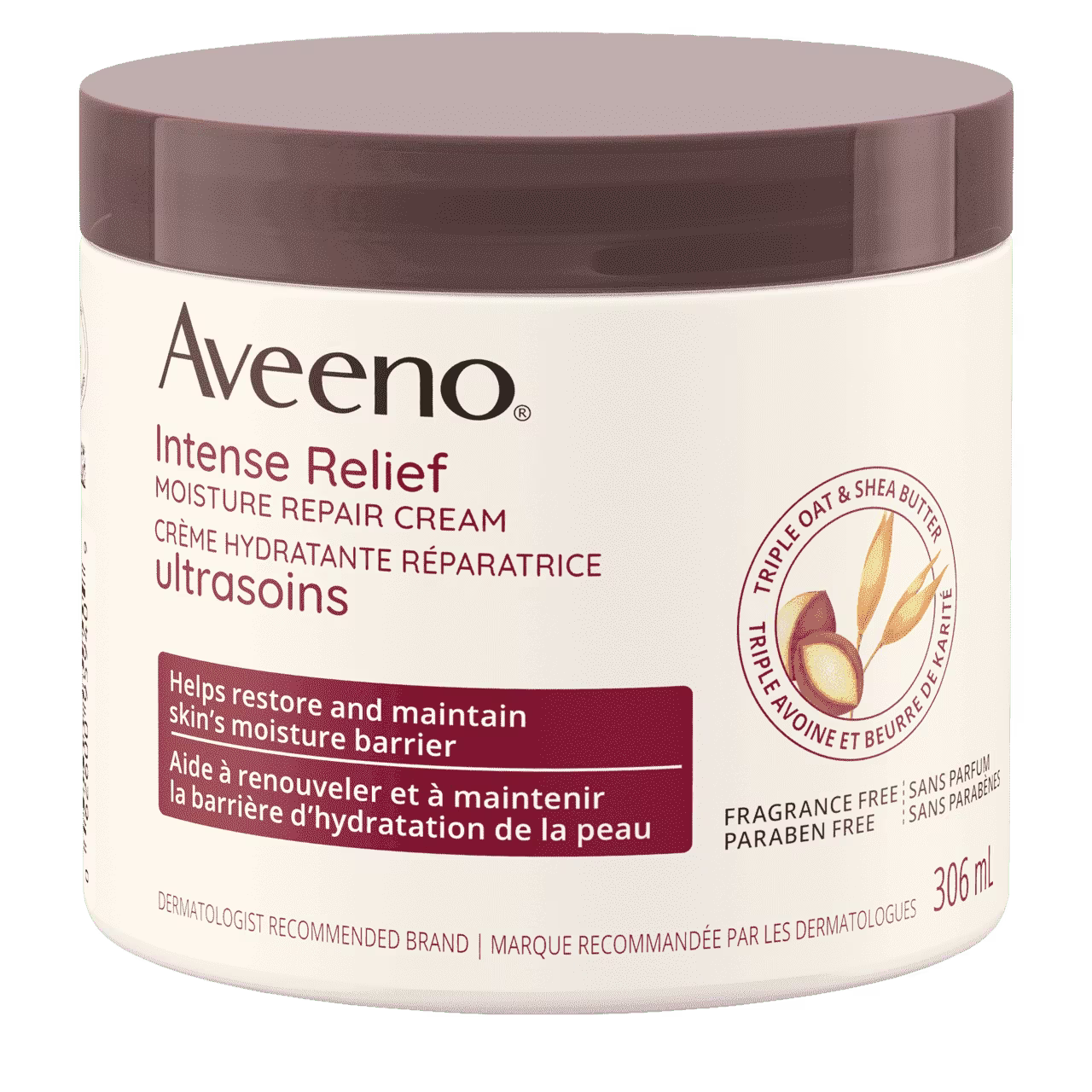 Panneau avant du pot de la crème hydratante réparatrice ultrasoins AVEENO®