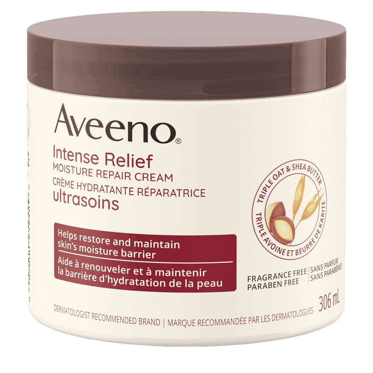 Panneau avant du pot de la crème hydratante réparatrice ultrasoins AVEENO®