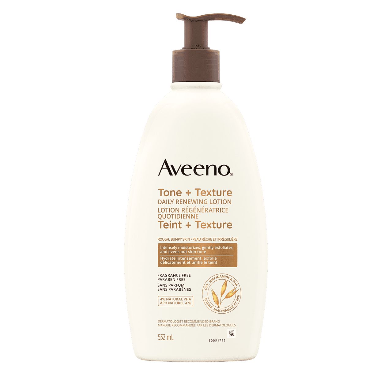 Flacon de 532 ml de la lotion régénératrice quotidienne AVEENO® Teint + Texture