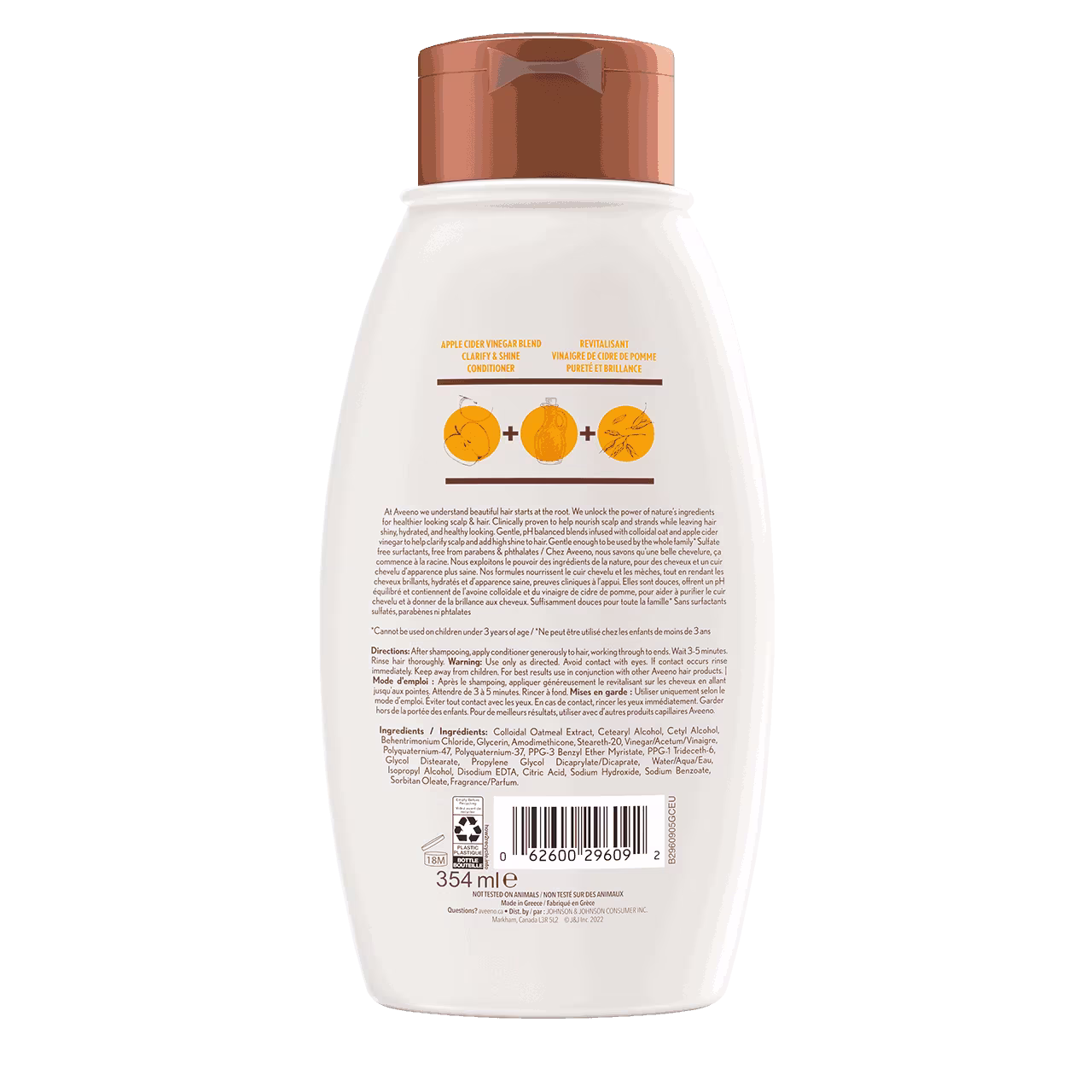 AVEENO® Apple Cider Vinegar Blend Conditioner, 354ml bottle, back label