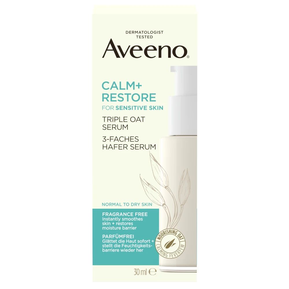 Aveeno® Calm + Restore™ Sérum Triple Avoine, 30 ml – Emballage face avant