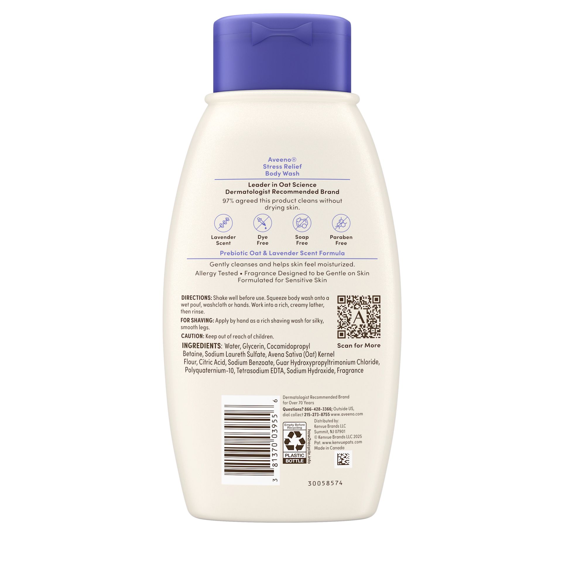 Back Pack shot of Stress Relief Oat Body Wash, Lavender Scent 12oz