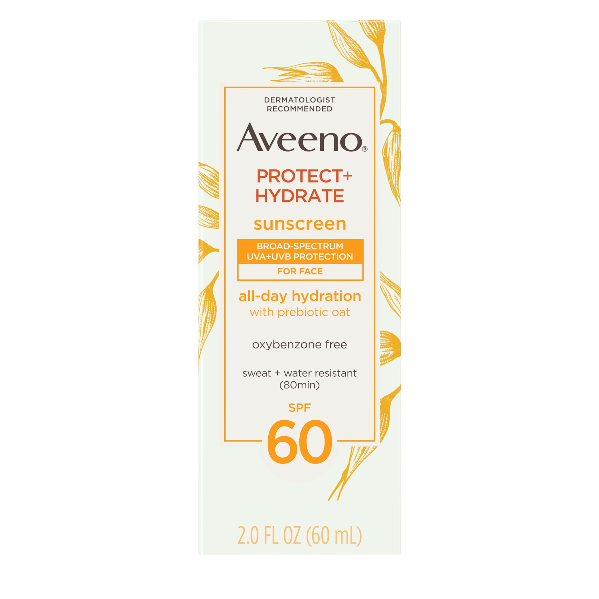 Pack shot of Aveeno® Protect + Hydrate Sunscreen Face Lotion Broad Spectrum SPF 60, 2 fl oz