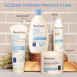 Aveeno® Eczema Therapy product line with regimen to moisturize, relieve and treat eczema-prone skin