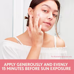 Apply generously and evenly 15 minutes before sun expose, for illustrative purposes only