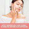 Apply generously and evenly 15 minutes before sun expose, for illustrative purposes only