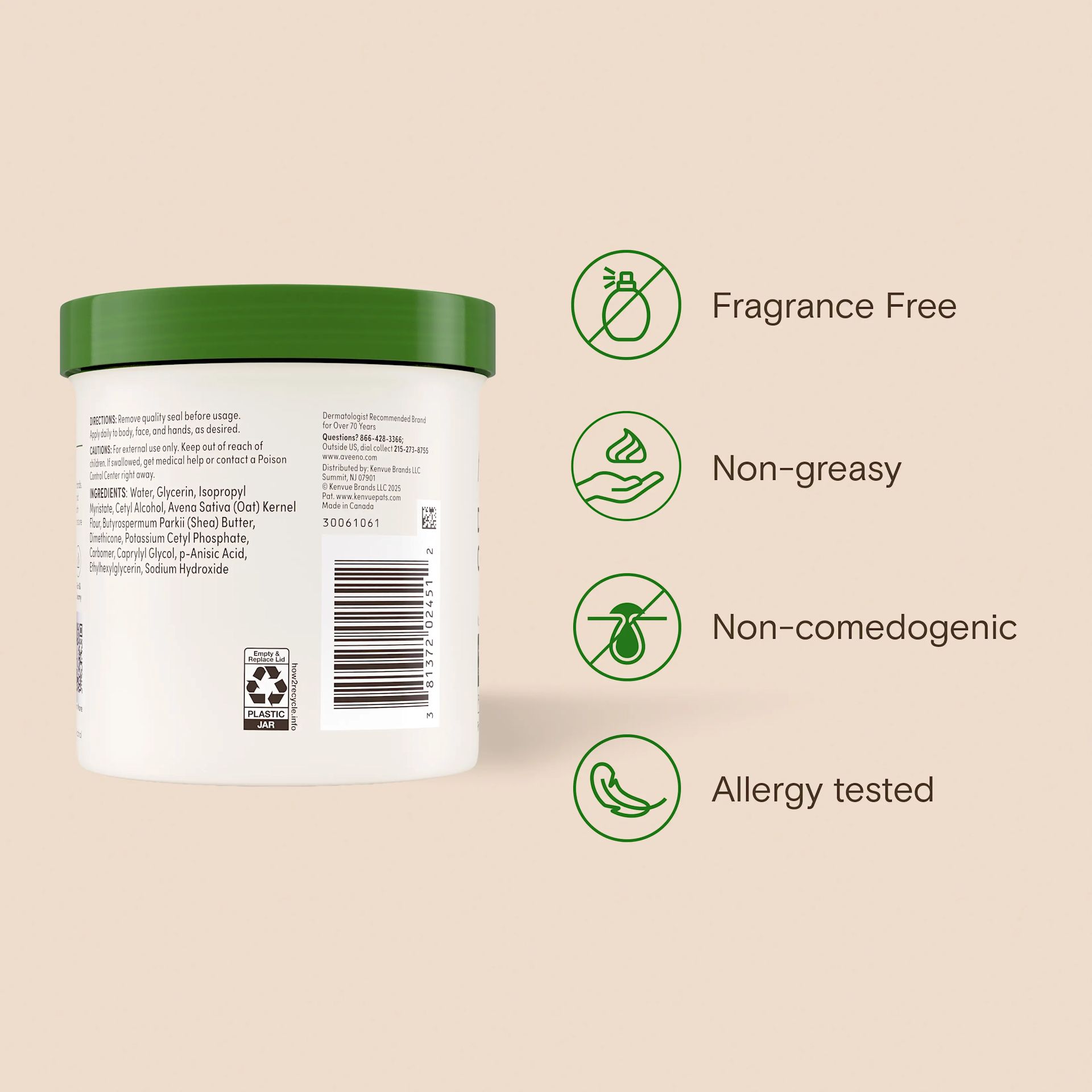 Aveeno® Daily Moisturizing Cream fragrance-free, non-greasy, non-comedogenic & allergy tested