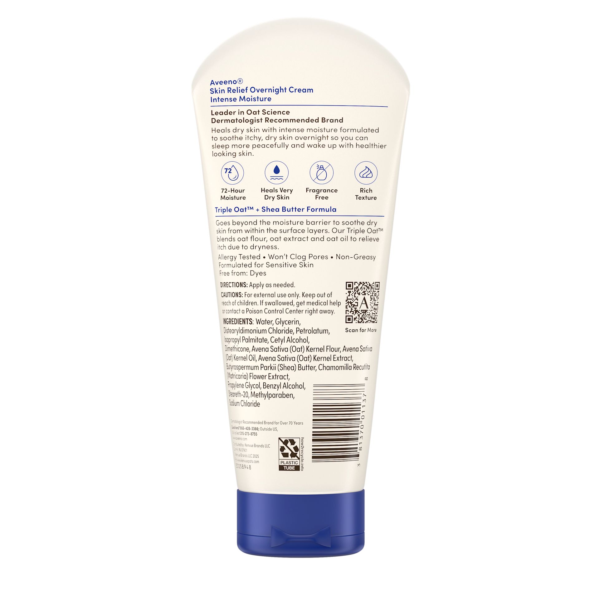 Back Pack shot of Aveeno® Skin Relief Overnight Cream 3.5oz