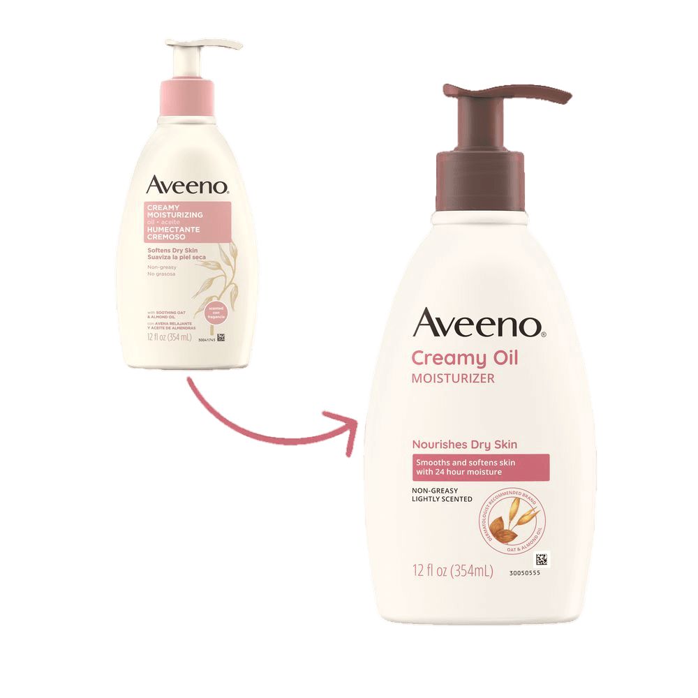Aveeno Creamy Oil Body Moisturizer for Dry Skin Package Transition