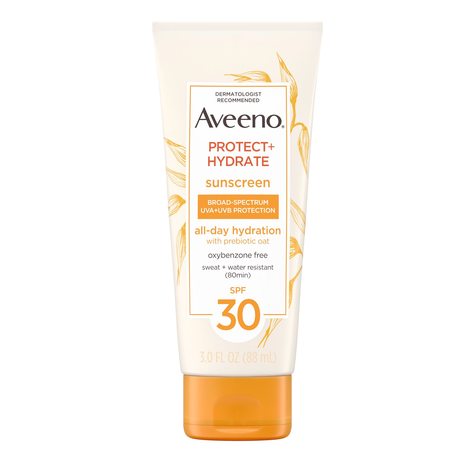 AVE USA US 381371194612 111946101 Protect Hydrate SPF30 3oz 00000 Pack shot of Aveeno® Protect + Hydrate Sunscreen Body Lotion Broad Spectrum SPF 30, 3 fl oz