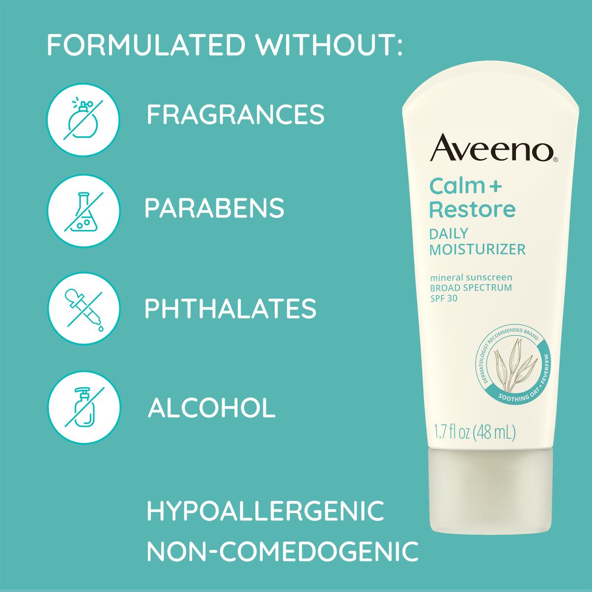 Aveeno® C+R Daily Moisturizer formulated without fragrances, parabens, phthalates and alcohol
