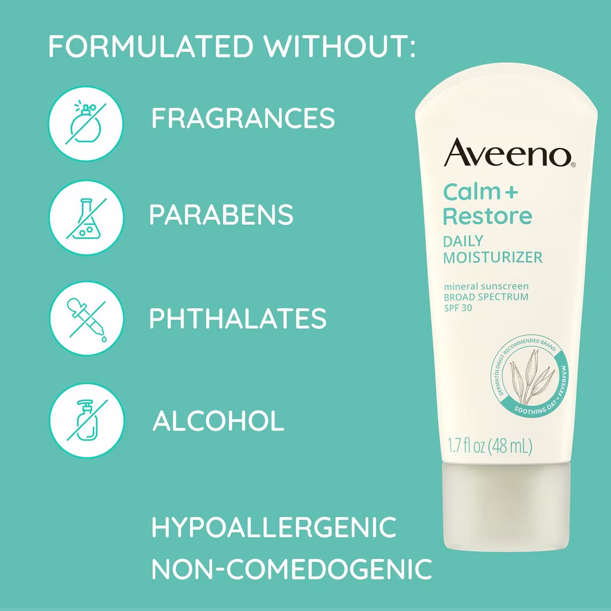 Aveeno® C+R Daily Moisturizer formulated without fragrances, parabens, phthalates and alcohol