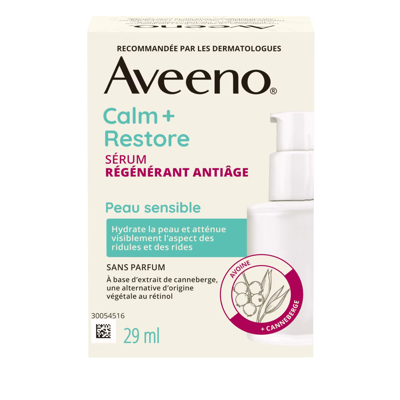 Panneau avant du sérum régénérant antiâge Aveeno® Calm + Restore, 29 ml