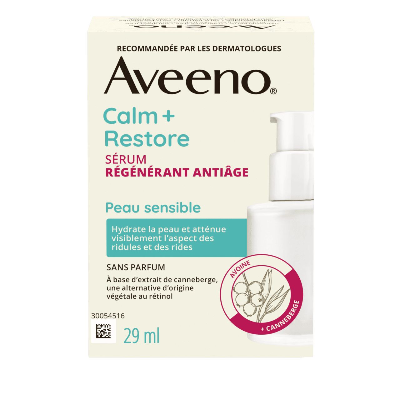 Panneau avant du sérum régénérant antiâge Aveeno® Calm + Restore, 29 ml