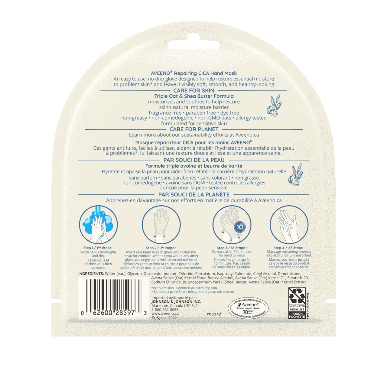 Back Shot of AVEENO® Repairing CICA Hand Mask 