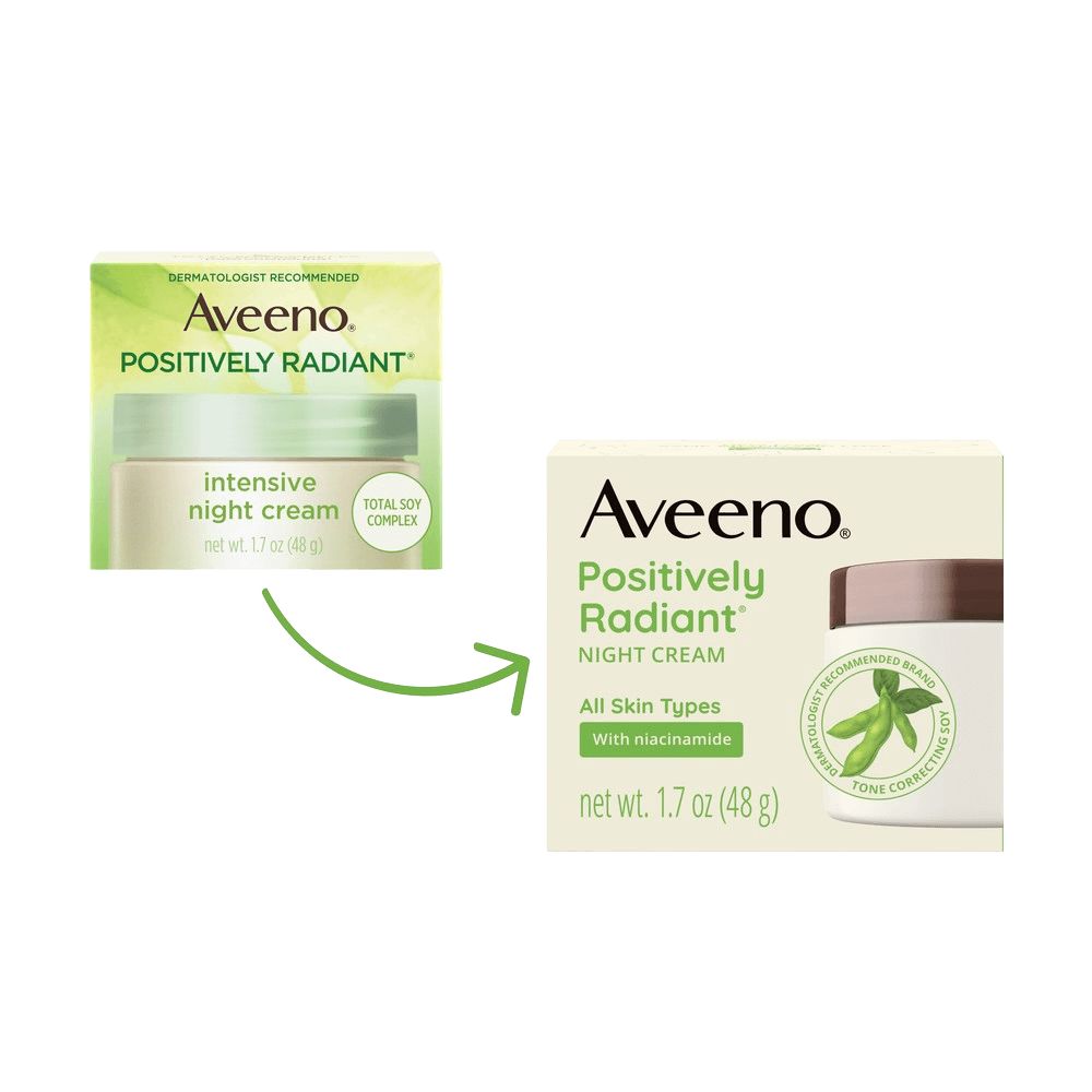 Aveeno Positively Radiant Moisturizing Night Face Cream Package Transition