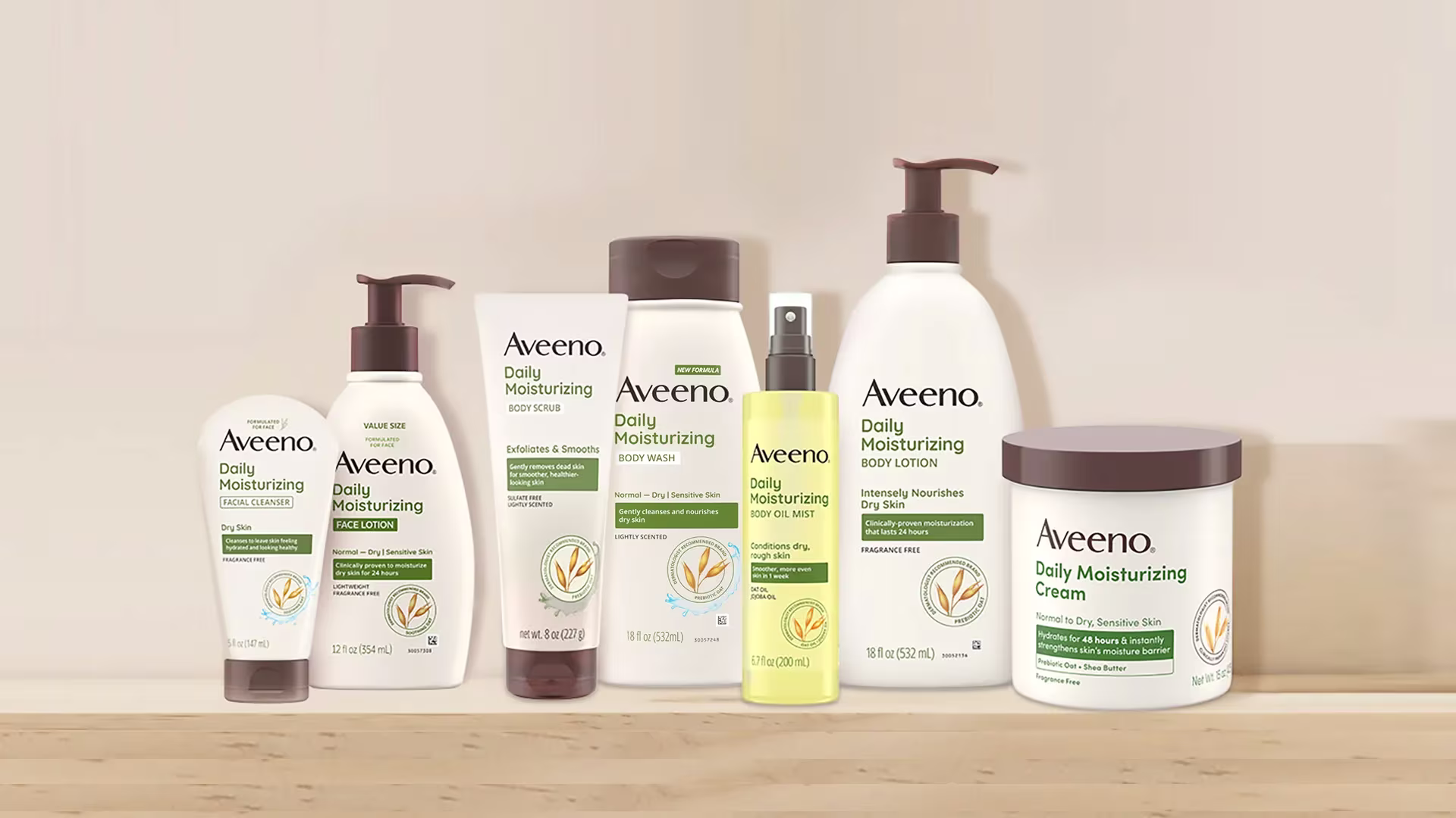 Aveeno® Daily Moisturizing lineup, feel the difference in Daily Moisture routine