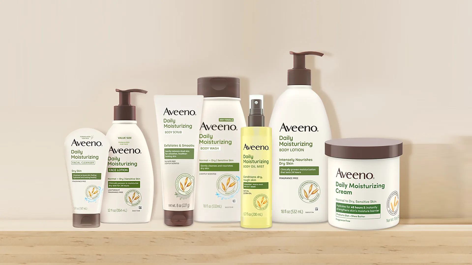 Aveeno® Daily Moisturizing lineup, feel the difference in Daily Moisture routine