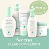 Collection of Aveeno® Clear Complexion product with "dermatologist recommended brand" badge behind