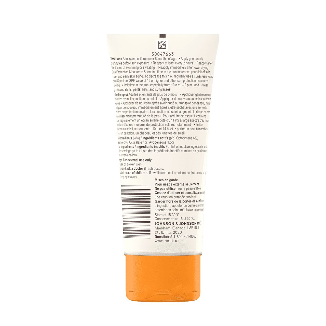 Arrière du tube de l'écran solaire Visage et corps AVEENO® PROTECT + HYDRATE