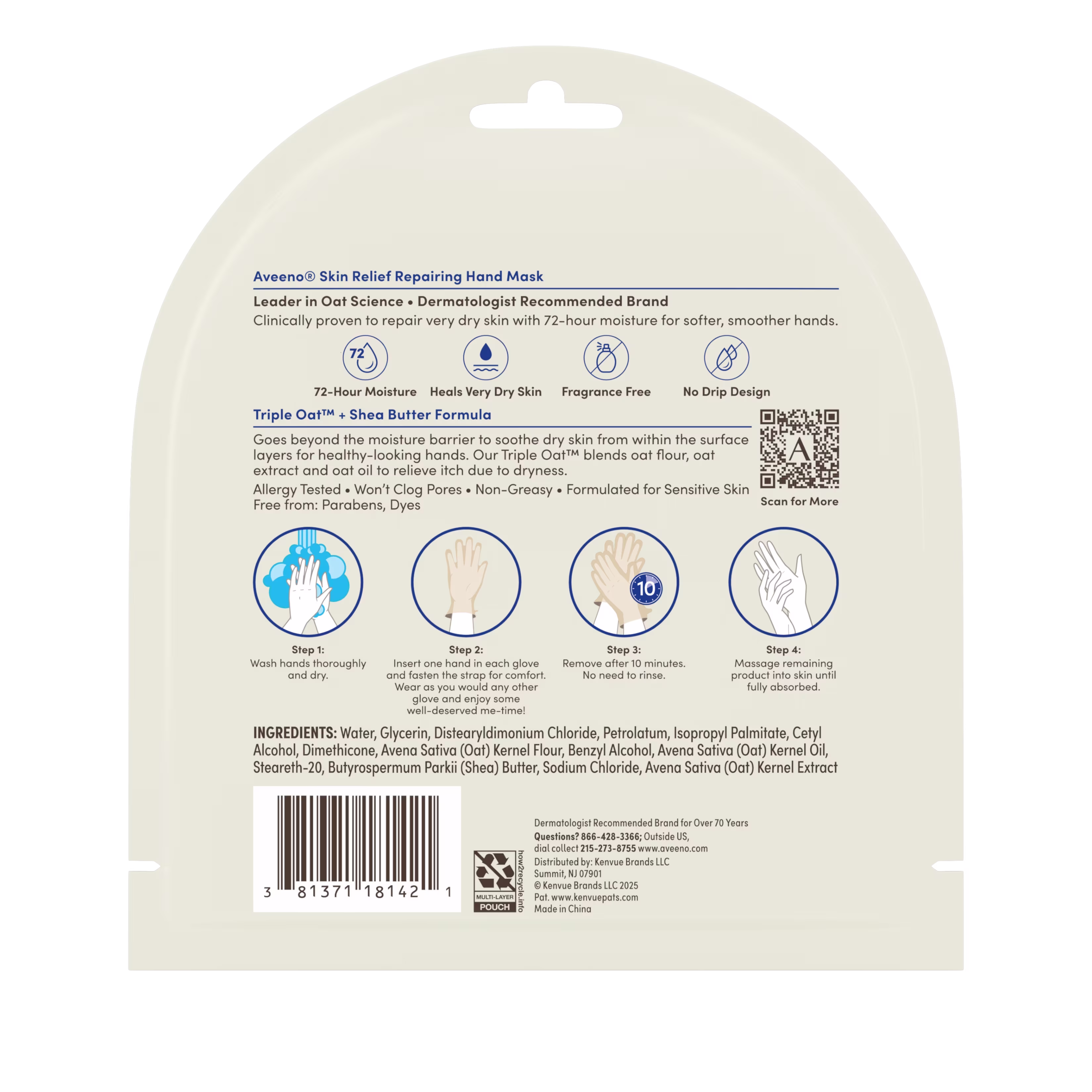 Back pack shot Aveeno® Skin Relief Repairing Hand Mask
