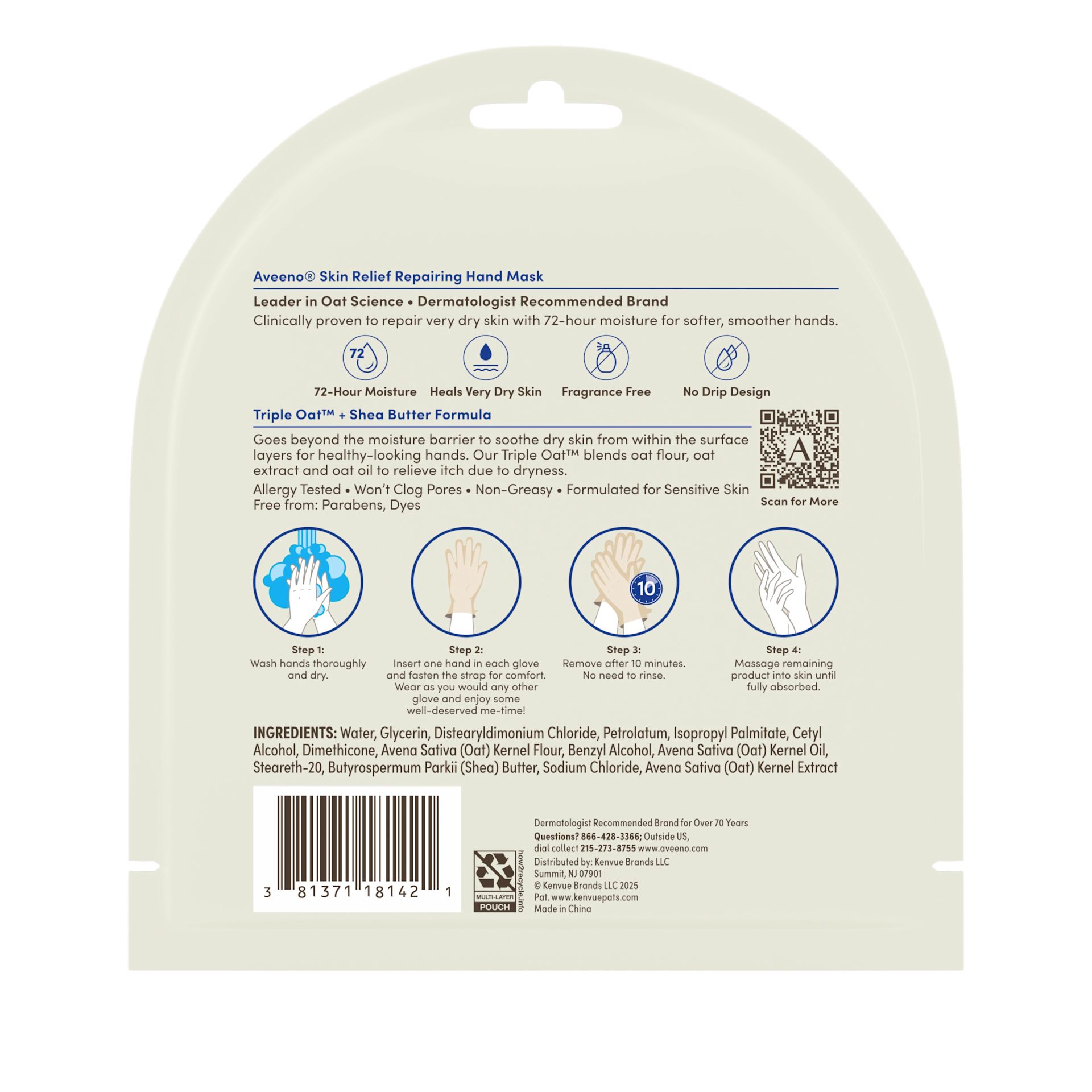 Back pack shot Aveeno® Skin Relief Repairing Hand Mask