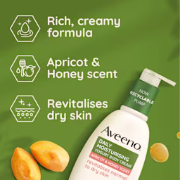 rich, creamy formula with apricot & honey scent, revitalises dry skin