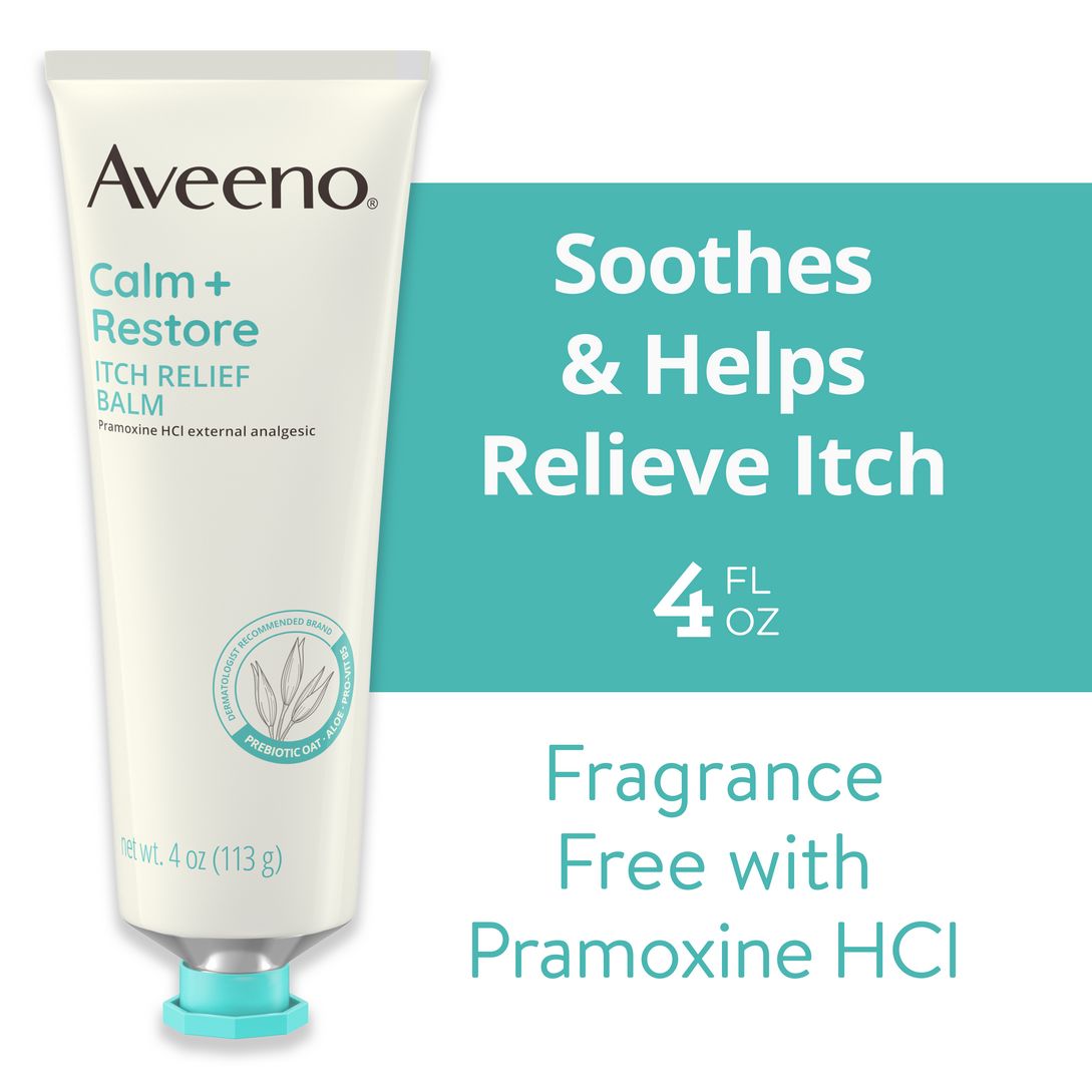 Aveeno® Calm + Restore Itch Relief Balm Soothes & Helps Relieve Itch fragrance free & pramoxine HCI