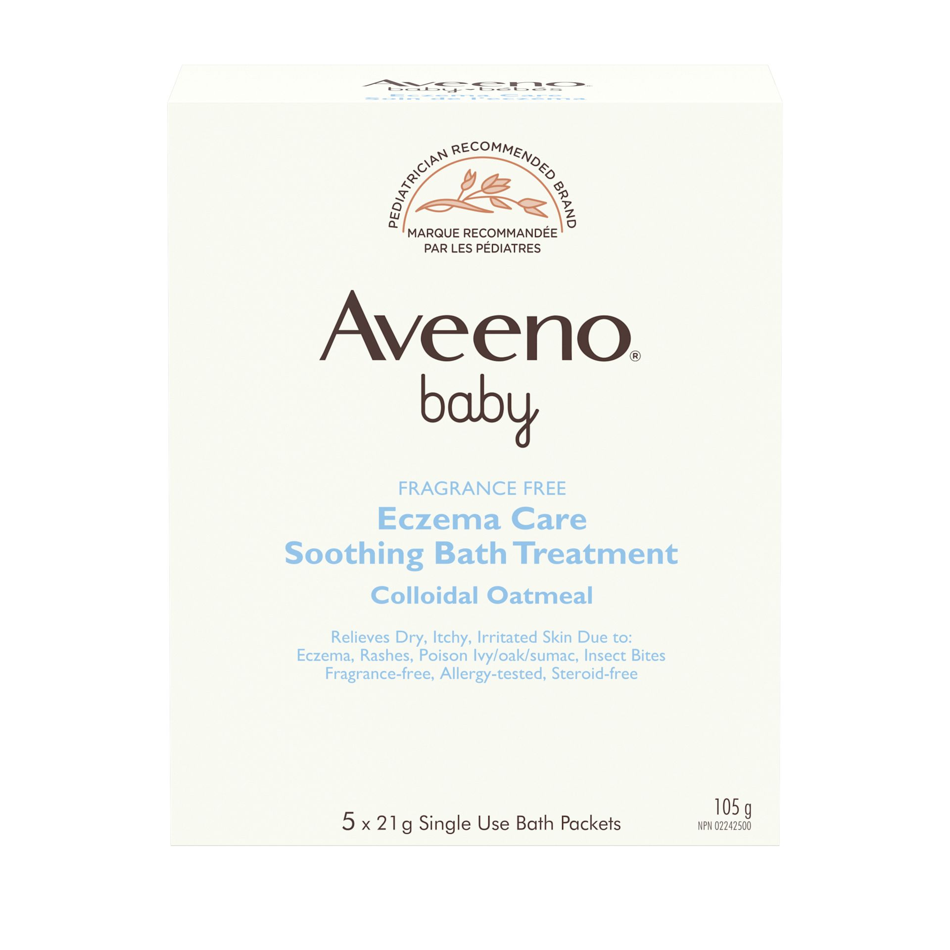 TRAITEMENT APAISANT POUR LE BAIN AVEENO® SOIN DE L’ECZÉMA POUR BÉBÉS, 5 sachets de 21 g