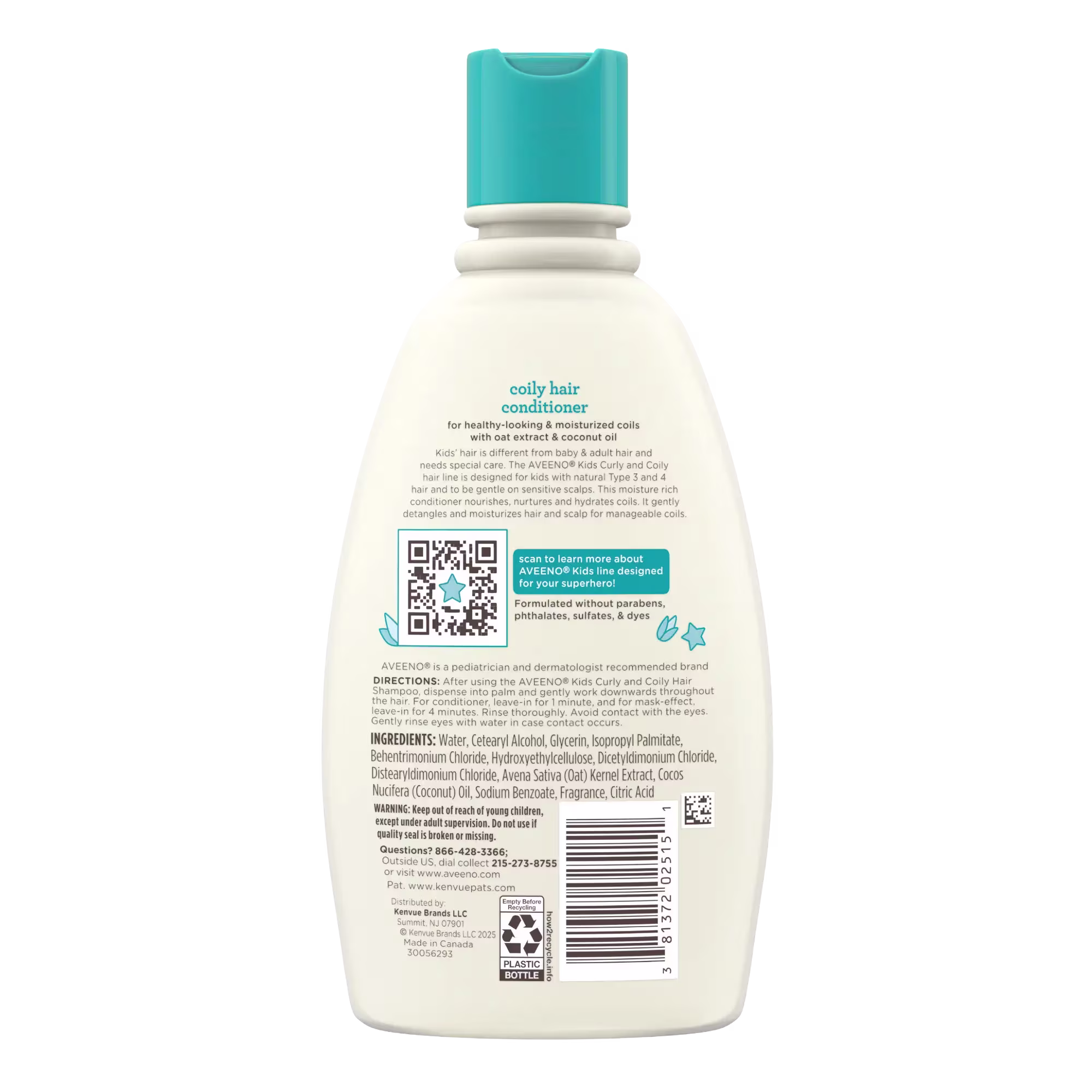 Back Pack shot of Aveeno® Kids Coily Hair Conditioner oat extract