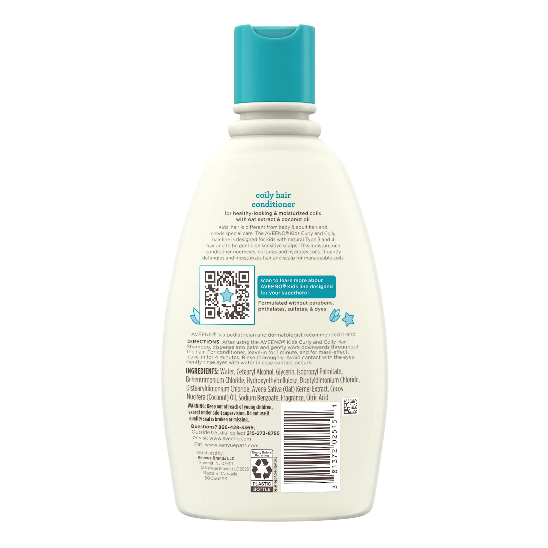 Back Pack shot of Aveeno® Kids Coily Hair Conditioner oat extract