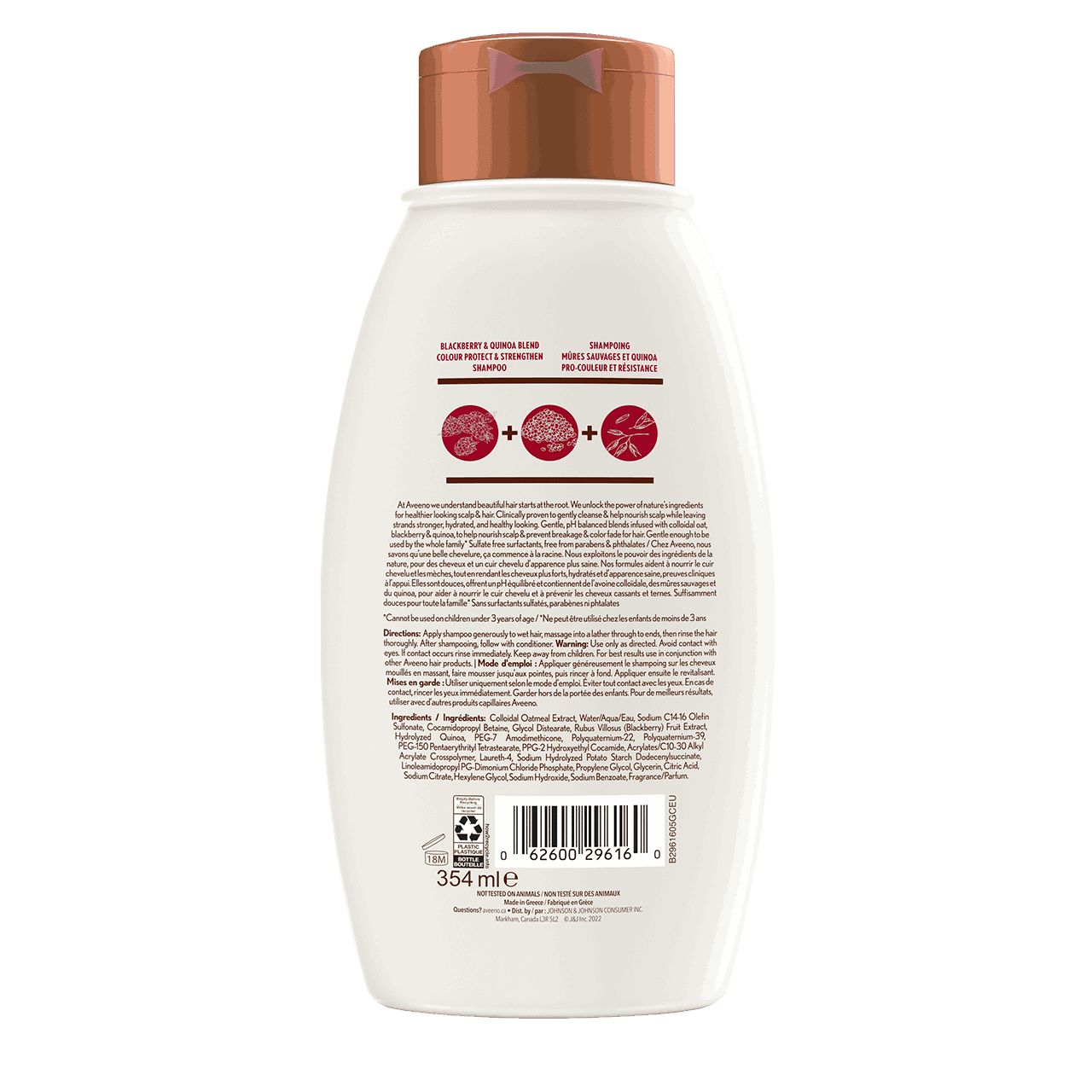 AVEENO® Blackberry Quinoa Blend Shampoo, 354ml bottle, back label