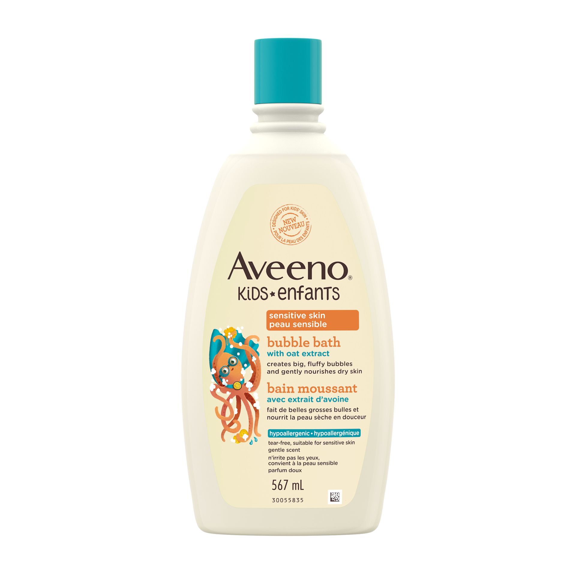 Vue avant du bain moussant pour enfants AVEENO®, bouteille de 568 mL
