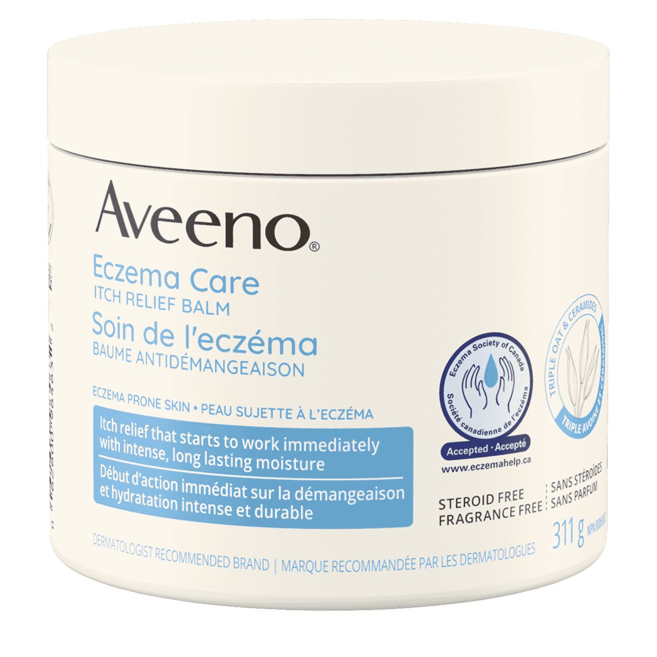 Panneau avant du pot du baume antidémangeaison AVEENO® Soin de l'eczéma 
