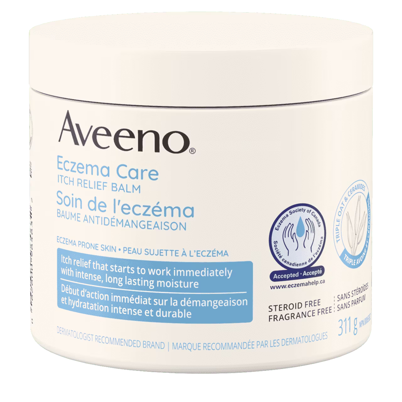 Panneau avant du pot du baume antidémangeaison AVEENO® Soin de l'eczéma 