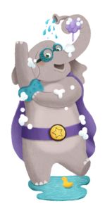 Personnage Sage l’éléphant de l’escouade P’tits soins d’Aveeno Kids