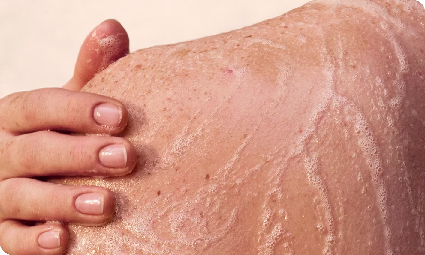 Sensitive skin tips, cleanse thoroughly, but gently. Foam texture.