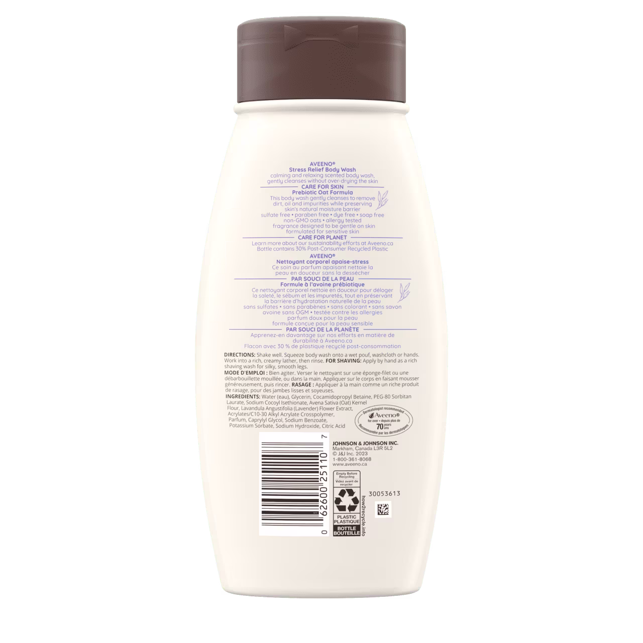 AVEENO® Stress Relief Body Wash, 532ml bottle, back label