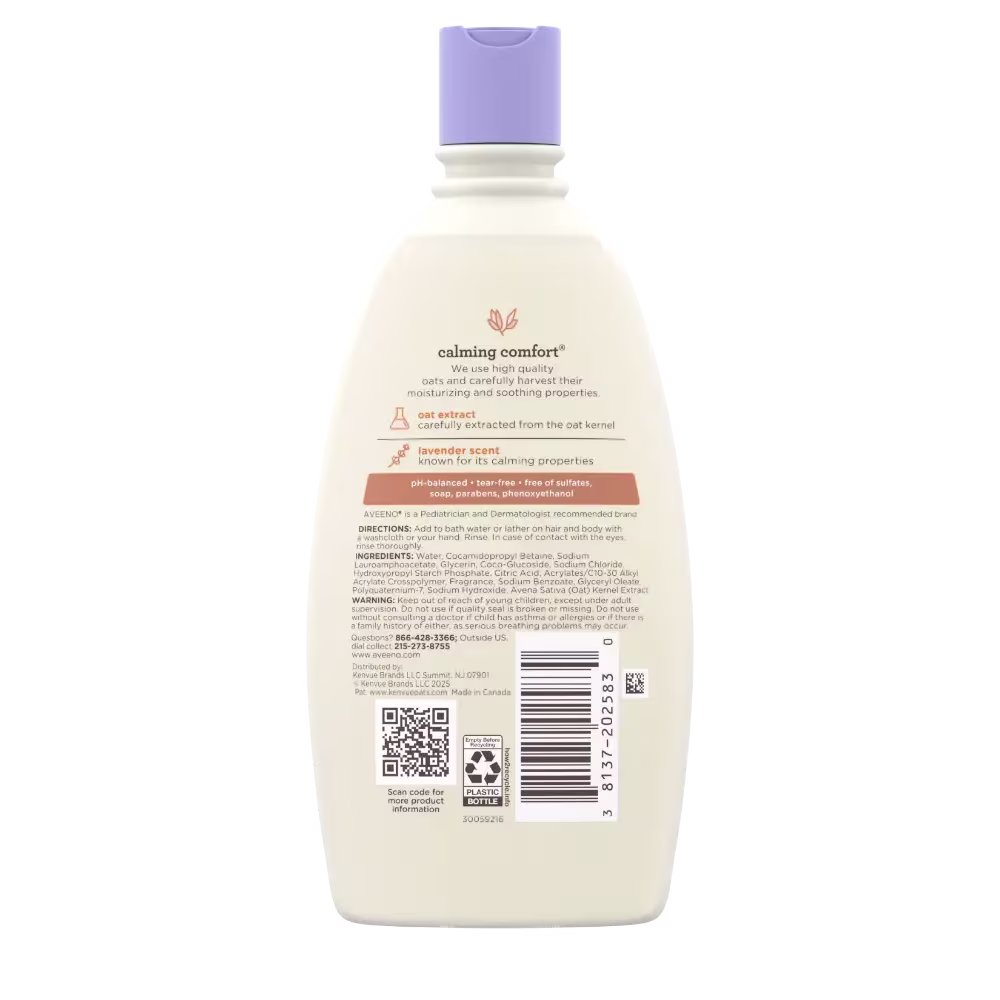 Back Pack shot of Aveeno® Baby Calming Comfort® Bath 12oz