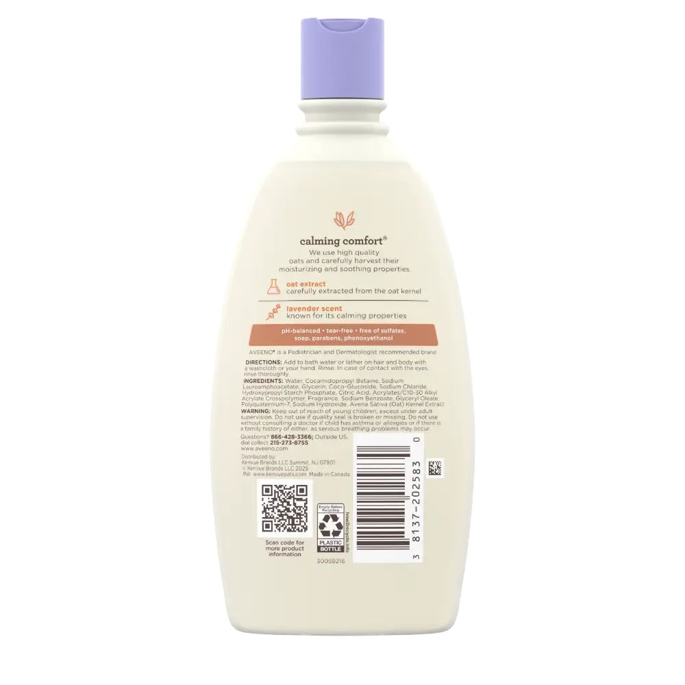 Back Pack shot of Aveeno® Baby Calming Comfort® Bath 12oz