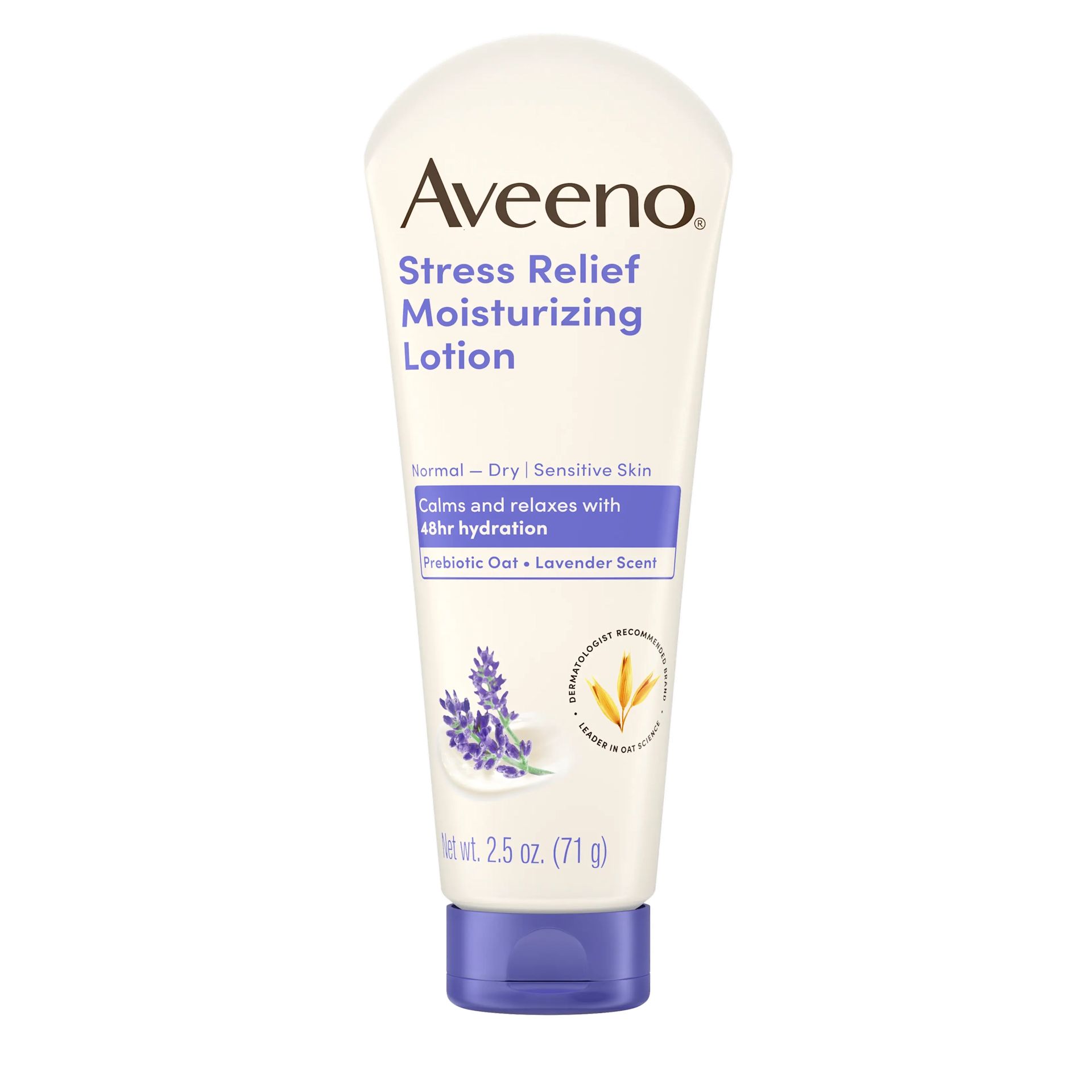 Front Pack shot of Aveeno® Stress Relief Body Lotion, Lavender Scent 18oz