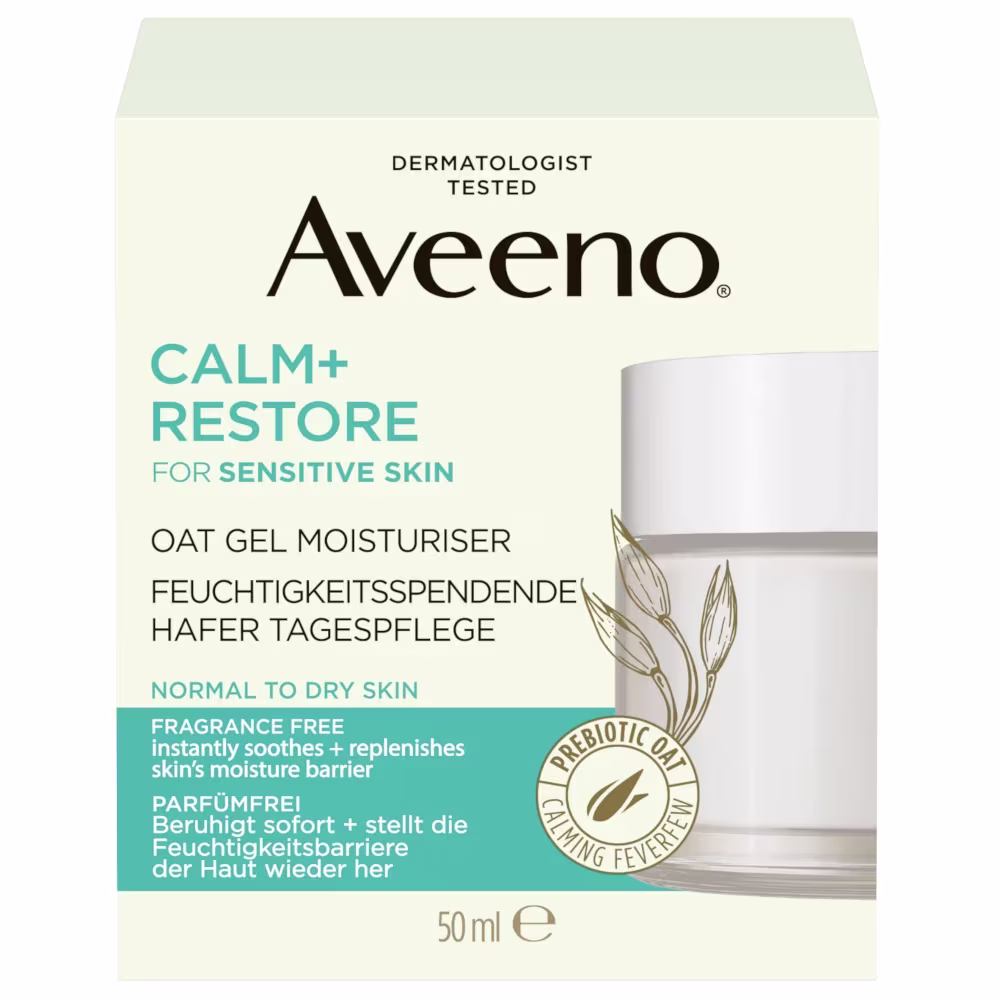 Aveeno® Calm + Restore™ Nawilżający żel-krem owsiany. Zdjęcie opakowania z przodu