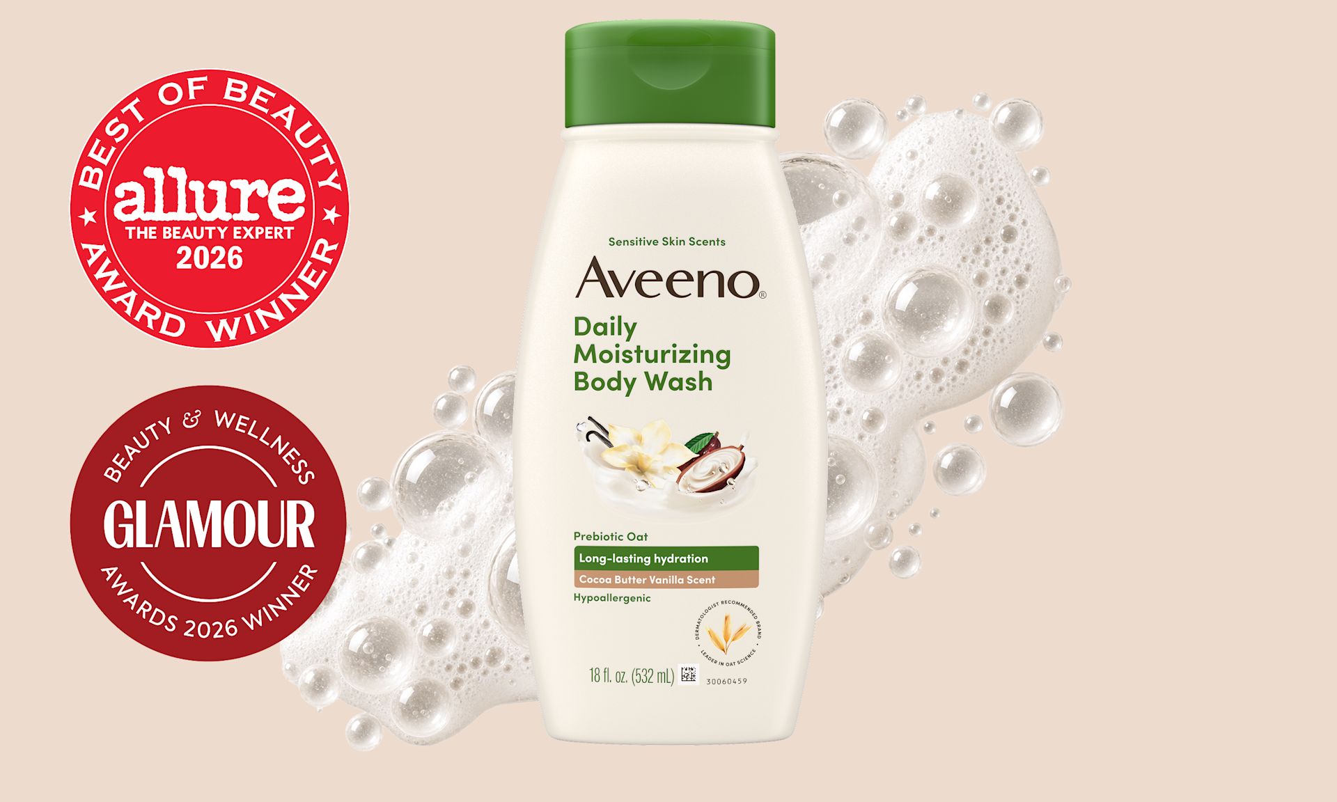  Aveeno® Award Winners Banner featuring Daily Moisturizing Body Wash Shea Butter Berry Scent