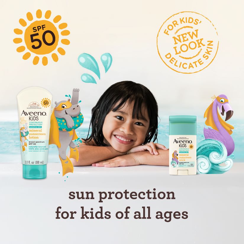 Kids Continuous Protection ® Lotion Sunscreen with Broad Spectrum, SPF 50 - Image 4 - Aveeno - en-US